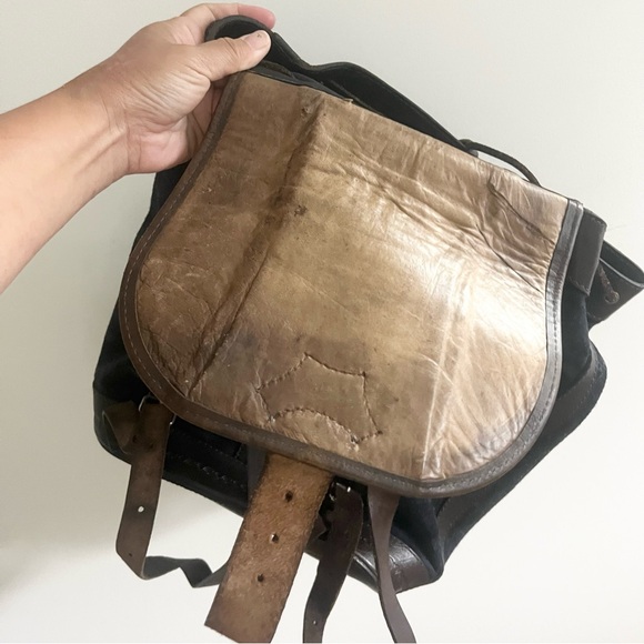 Vintage Tooled Leather Suede Woven Backpack Boho Vintage Rucksack Mochata 90's - Picture 9 of 11